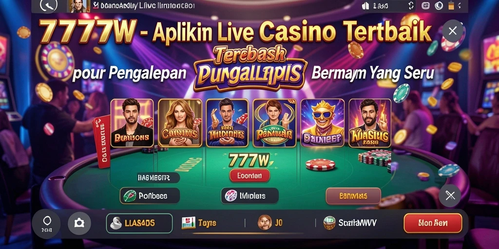 Tampilan gameplay Live Casino dari aplikasi 7777W yang menarik dan interaktif.