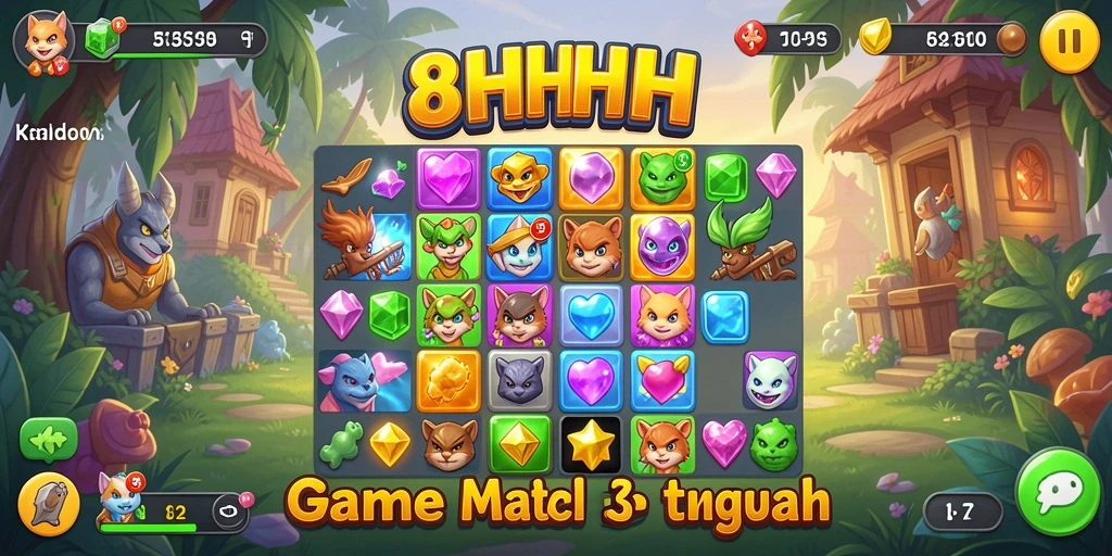 Tampilan gameplay seru dari 8HHH saat mencocokkan item.