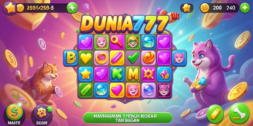 Gameplay DUNIA777 yang penuh warna dan tantangan Match-3.