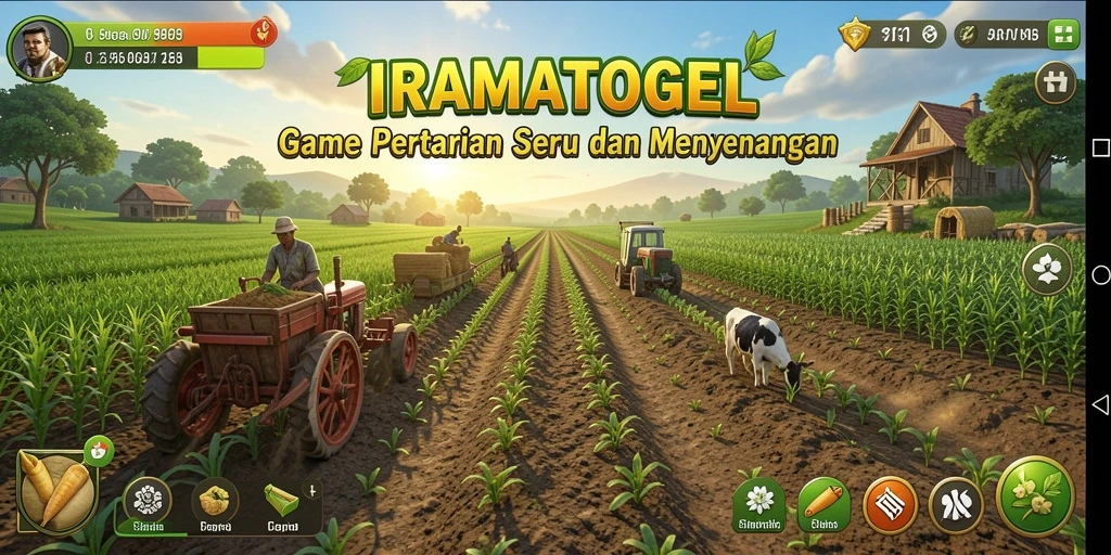 Tangkapan layar utama IRAMATOGEL menunjukkan aktivitas seru dalam bertani.