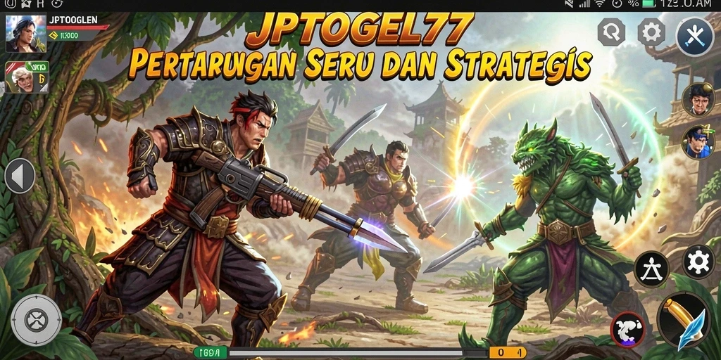 Screenshot gameplay <strong>JPTOGEL77</strong> yang menampilkan pertarungan seru antara karakter.
