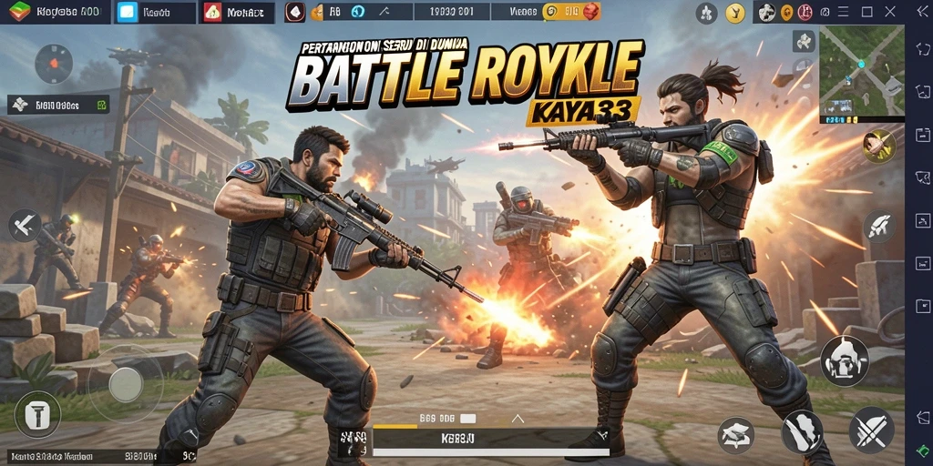 Screenshot KAYA33 menampilkan aksi intens permainan Battle Royale yang mendebarkan.