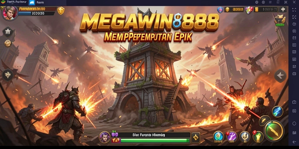 Screenshot gameplay MEGAWIN888 menampilkan pertahanan menara yang kuat.