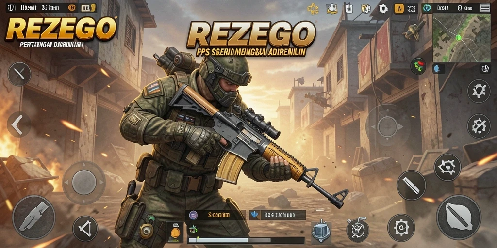 Tangkapan layar menunjukkan aksi intens pertarungan FPS di REZEGO.