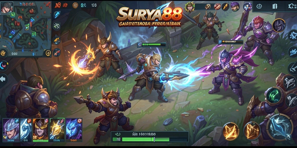 Menampilkan aksi seru dalam pertempuran MOBA di SURYA88.