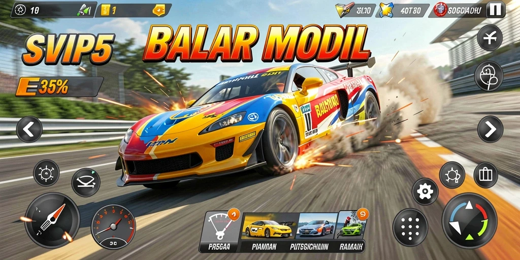 Tampilan gameplay mendebarkan di SVIP5, balapan mobil dengan teman-teman.