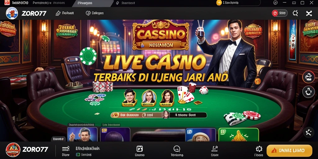 Screenshot menunjukkan dealer profesional dan suasana permainan yang menarik di ZORO77.